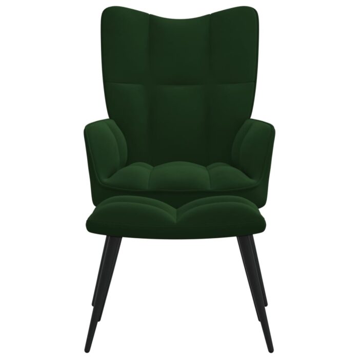 Chaise de relaxation avec tabouret Vert foncé Velours – Image 2