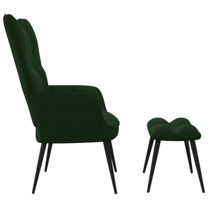 Chaise de relaxation avec tabouret Vert foncé Velours – Image 3