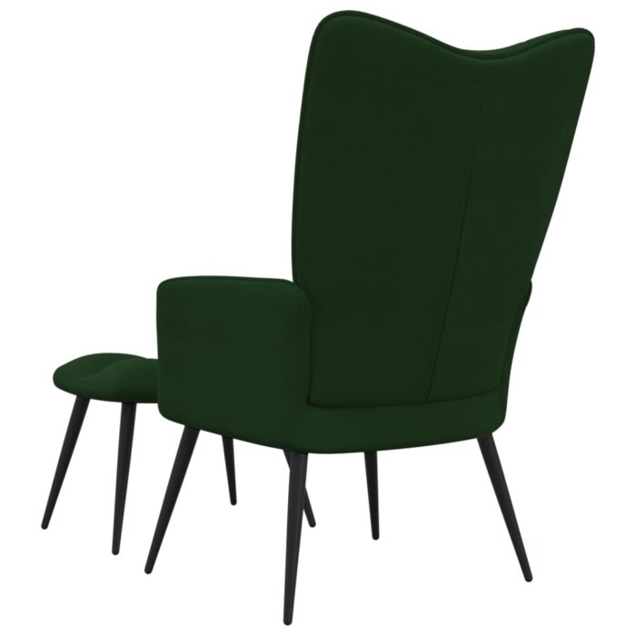 Chaise de relaxation avec tabouret Vert foncé Velours – Image 4