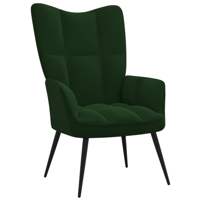 Chaise de relaxation avec tabouret Vert foncé Velours – Image 5