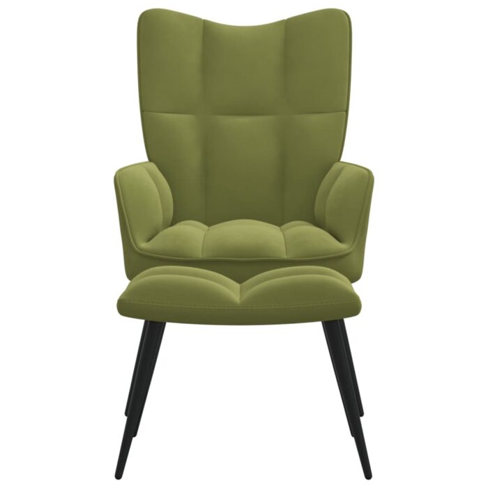 Chaise de relaxation avec tabouret Vert clair Velours – Image 2