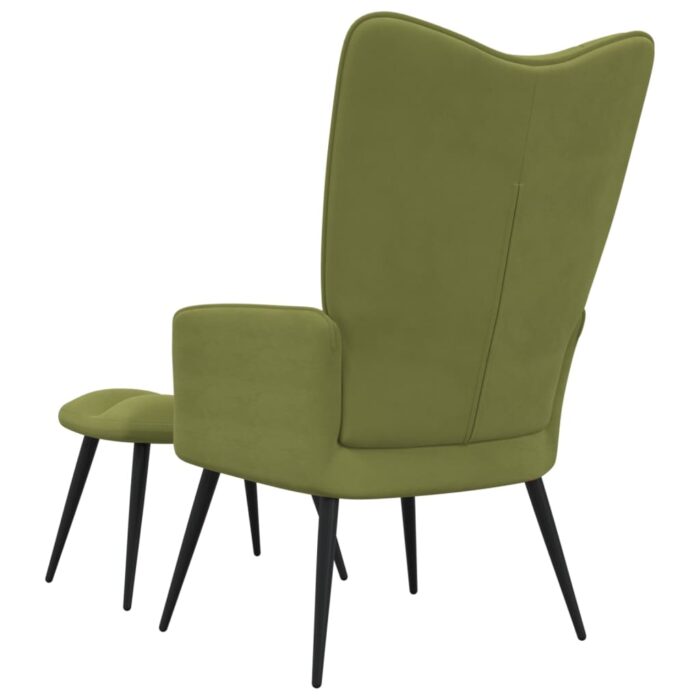 Chaise de relaxation avec tabouret Vert clair Velours – Image 4