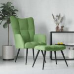 Chaise de relaxation avec tabouret Vert clair Velours