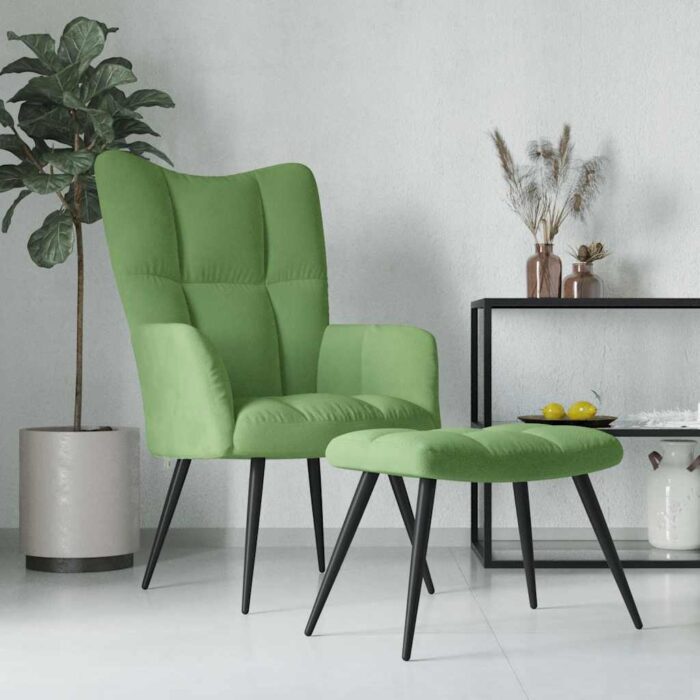 Chaise de relaxation avec tabouret Vert clair Velours – Image 1