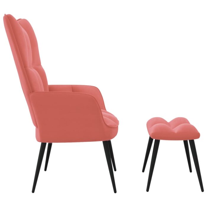 Chaise de relaxation avec tabouret Rose Velours – Image 3