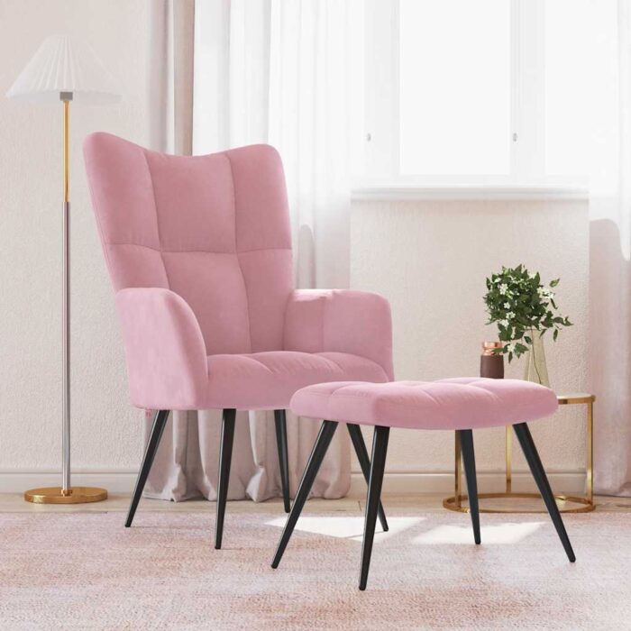 Chaise de relaxation avec tabouret Rose Velours – Image 1