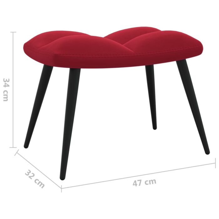 Chaise de relaxation avec tabouret Rouge bordeaux Velours – Image 10