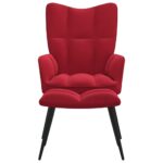 Chaise de relaxation avec tabouret Rouge bordeaux Velours – Image 2
