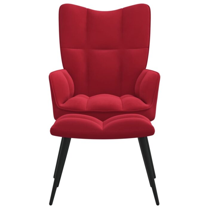 Chaise de relaxation avec tabouret Rouge bordeaux Velours – Image 2