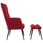 Chaise de relaxation avec tabouret Rouge bordeaux Velours – Image 3