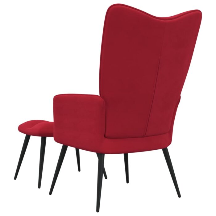 Chaise de relaxation avec tabouret Rouge bordeaux Velours – Image 4