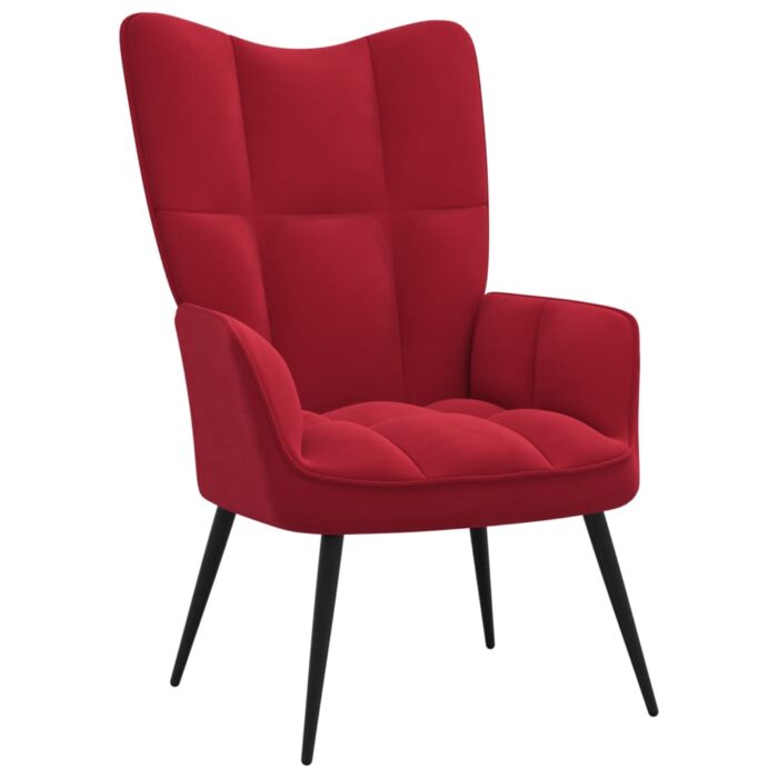 Chaise de relaxation avec tabouret Rouge bordeaux Velours – Image 5