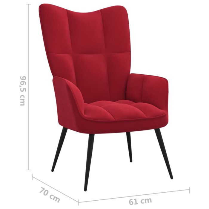 Chaise de relaxation avec tabouret Rouge bordeaux Velours – Image 9
