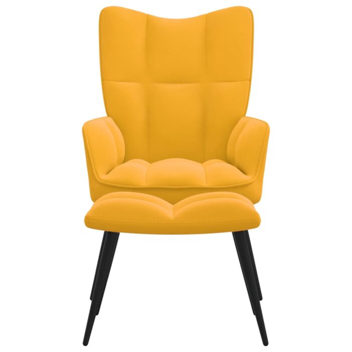 Chaise de relaxation avec tabouret Jaune moutarde Velours – Image 2