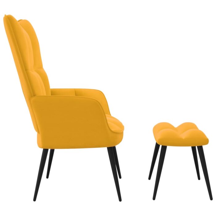 Chaise de relaxation avec tabouret Jaune moutarde Velours – Image 3