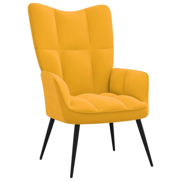 Chaise de relaxation avec tabouret Jaune moutarde Velours – Image 5