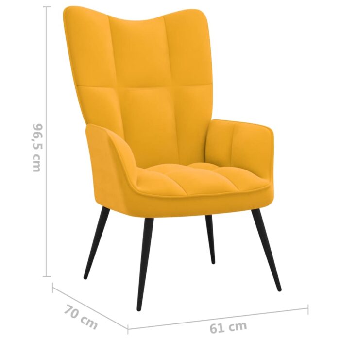 Chaise de relaxation avec tabouret Jaune moutarde Velours – Image 9