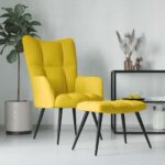 Chaise de relaxation avec tabouret Jaune moutarde Velours