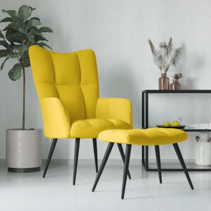 Chaise de relaxation avec tabouret Jaune moutarde Velours