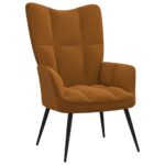 Chaise de relaxation avec tabouret Marron Velours – Image 5