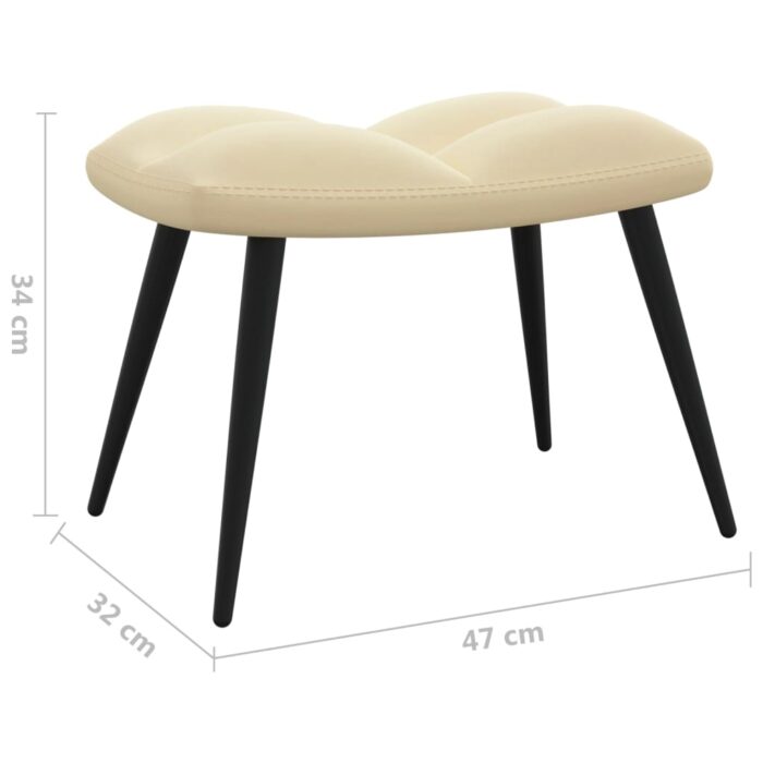Chaise de relaxation avec tabouret Blanc crème Velours – Image 10