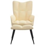 Chaise de relaxation avec tabouret Blanc crème Velours – Image 2