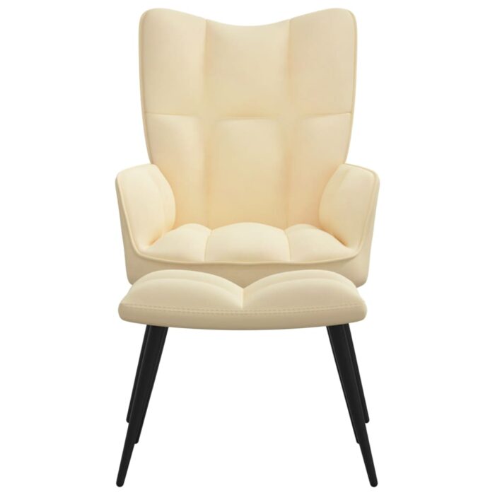 Chaise de relaxation avec tabouret Blanc crème Velours – Image 2