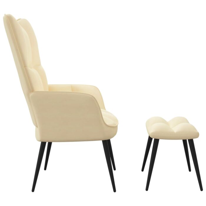 Chaise de relaxation avec tabouret Blanc crème Velours – Image 3
