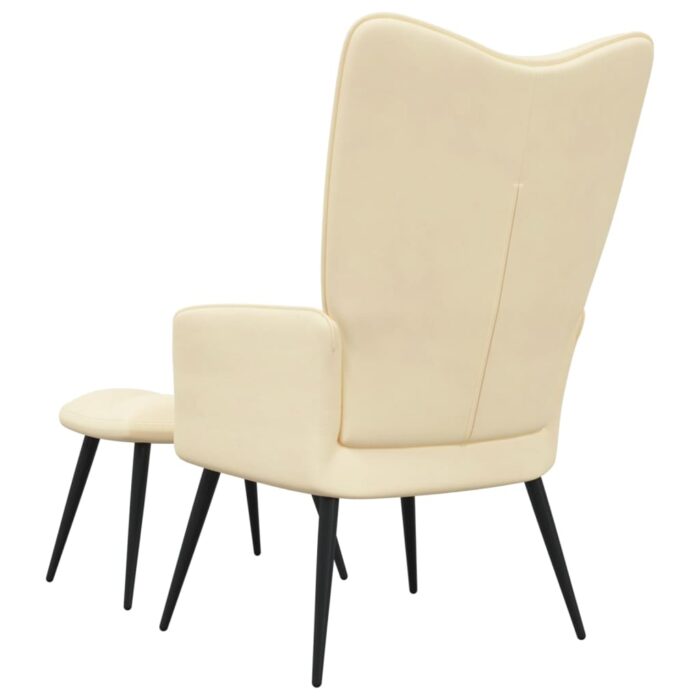 Chaise de relaxation avec tabouret Blanc crème Velours – Image 4