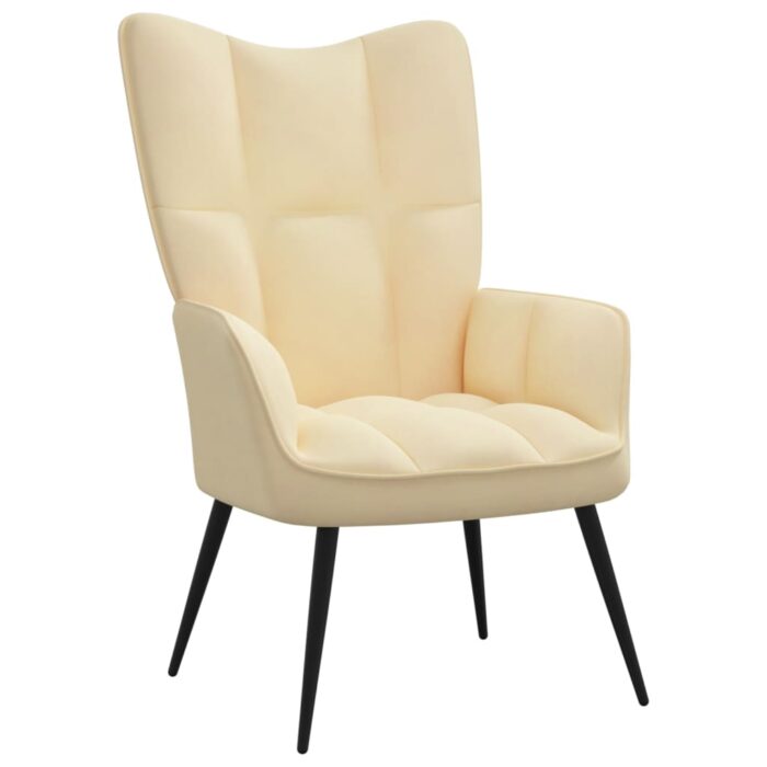 Chaise de relaxation avec tabouret Blanc crème Velours – Image 5