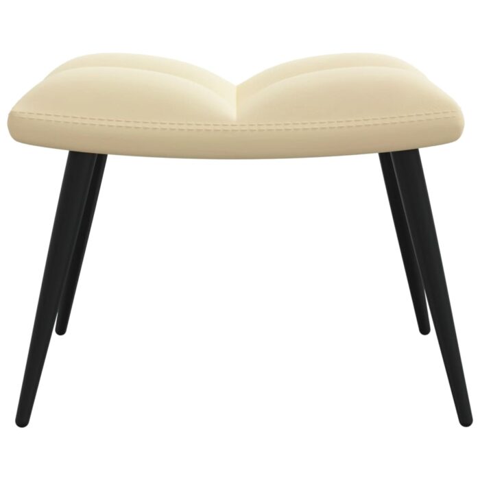 Chaise de relaxation avec tabouret Blanc crème Velours – Image 7