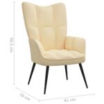 Chaise de relaxation avec tabouret Blanc crème Velours – Image 9