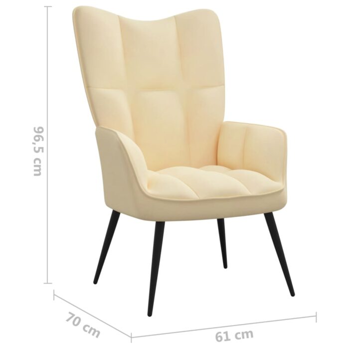 Chaise de relaxation avec tabouret Blanc crème Velours – Image 9