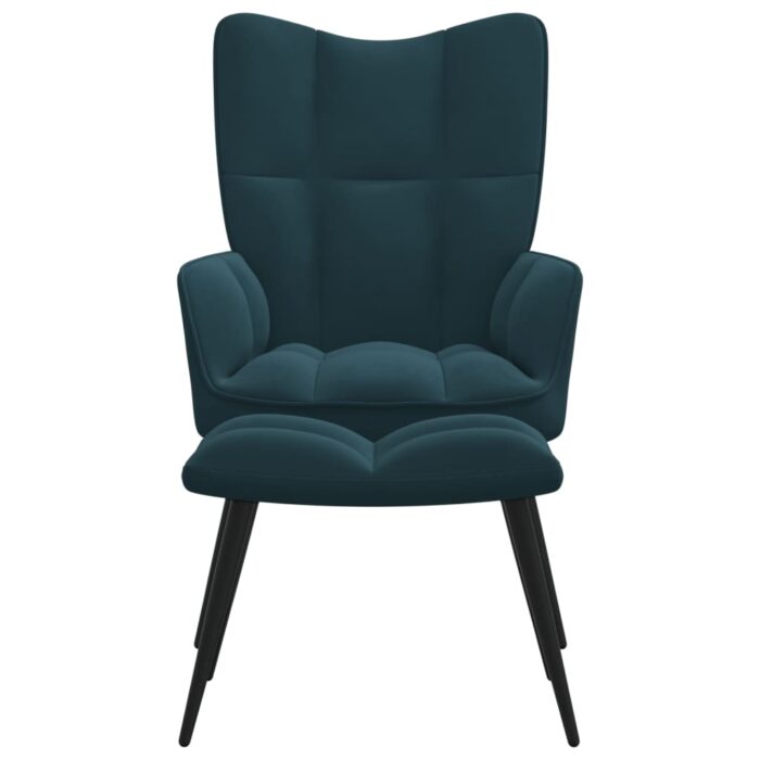 Chaise de relaxation avec tabouret Bleu Velours – Image 2