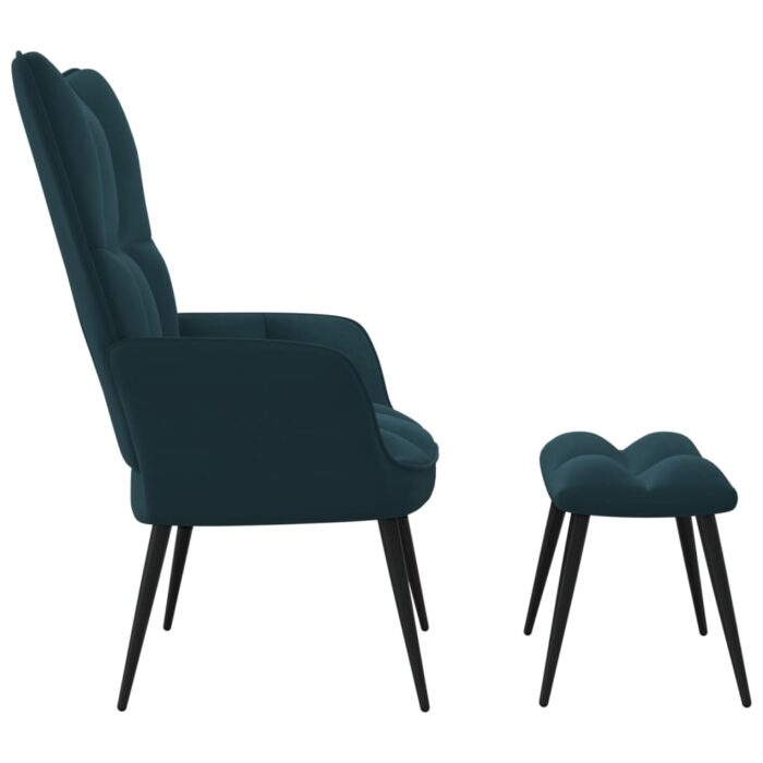 Chaise de relaxation avec tabouret Bleu Velours – Image 3