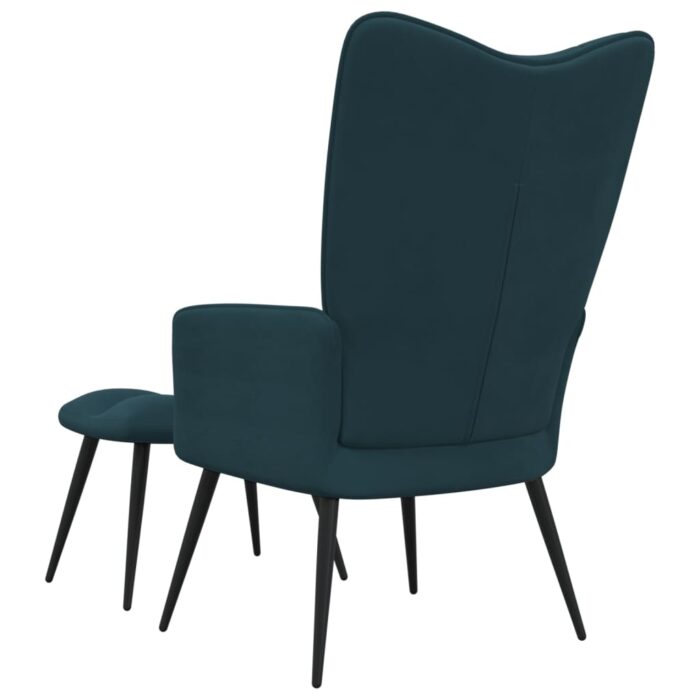 Chaise de relaxation avec tabouret Bleu Velours – Image 4