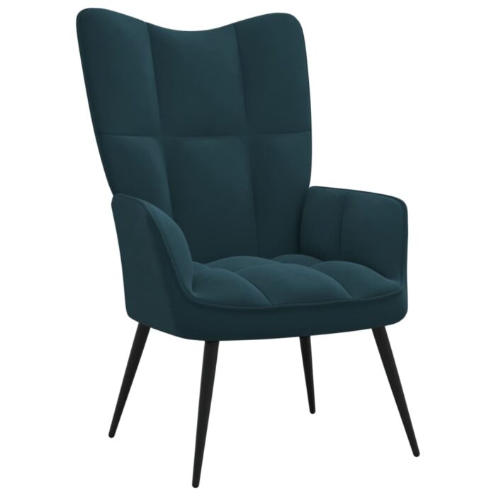 Chaise de relaxation avec tabouret Bleu Velours – Image 5
