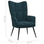 Chaise de relaxation avec tabouret Bleu Velours – Image 9