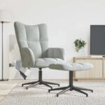 Chaise de relaxation avec tabouret Gris clair Velours
