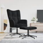 Chaise de relaxation avec tabouret Noir Velours