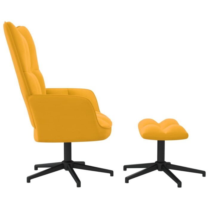 Chaise de relaxation avec tabouret Jaune moutarde Velours – Image 3