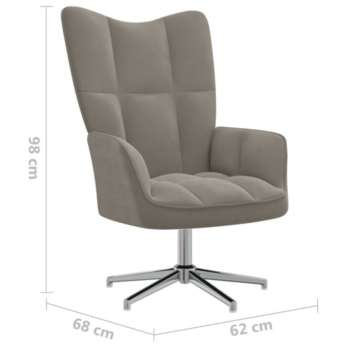 Chaise de relaxation avec tabouret Gris clair Velours – Image 10
