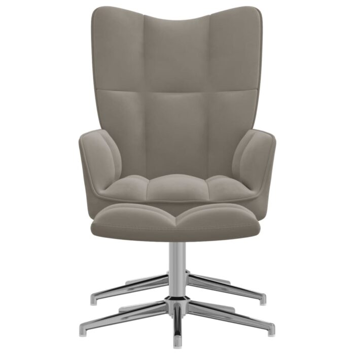 Chaise de relaxation avec tabouret Gris clair Velours – Image 2