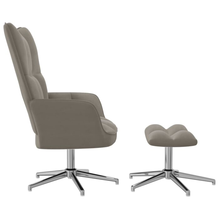 Chaise de relaxation avec tabouret Gris clair Velours – Image 3