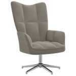 Chaise de relaxation avec tabouret Gris clair Velours – Image 5