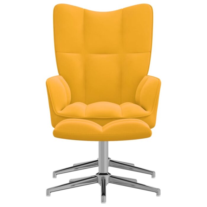 Chaise de relaxation avec tabouret Jaune moutarde Velours – Image 2