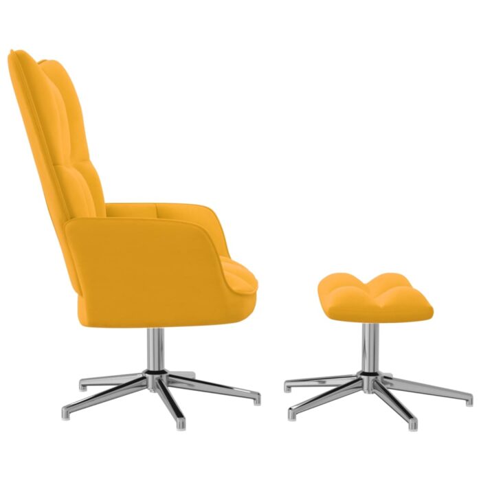 Chaise de relaxation avec tabouret Jaune moutarde Velours – Image 3