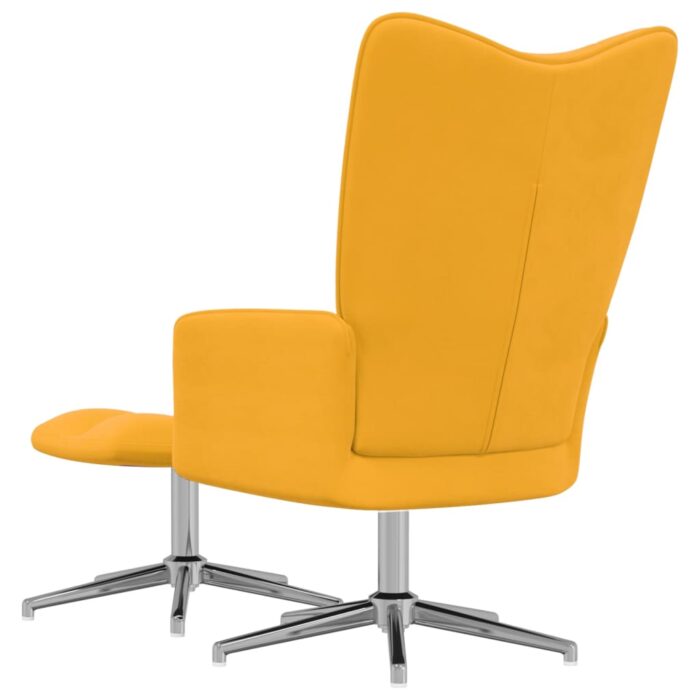 Chaise de relaxation avec tabouret Jaune moutarde Velours – Image 4