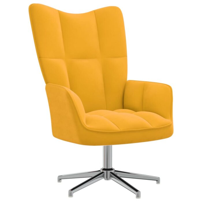 Chaise de relaxation avec tabouret Jaune moutarde Velours – Image 5