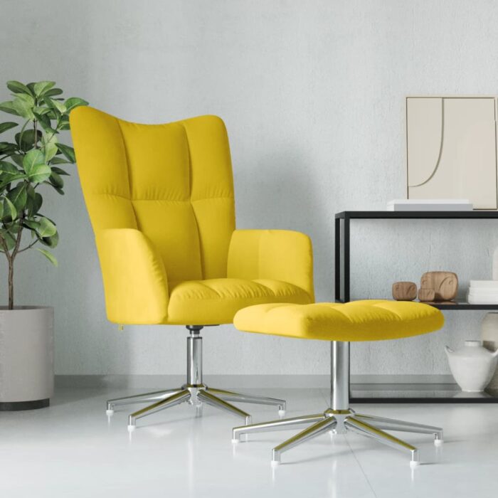 Chaise de relaxation avec tabouret Jaune moutarde Velours – Image 1